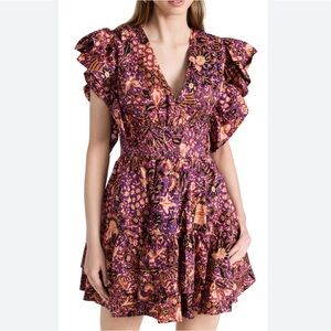 Ulla Johnson Kiri Ruffled Mini Dress Floral Purple Cotton Tiered Size 4